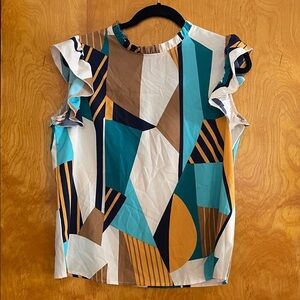 SHEIN Multicolor Geometric Ruffle Sleeve Blouse